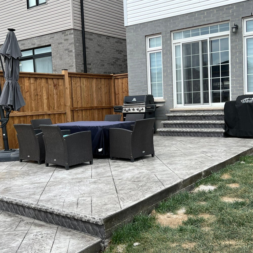 Concrete patio with furniture